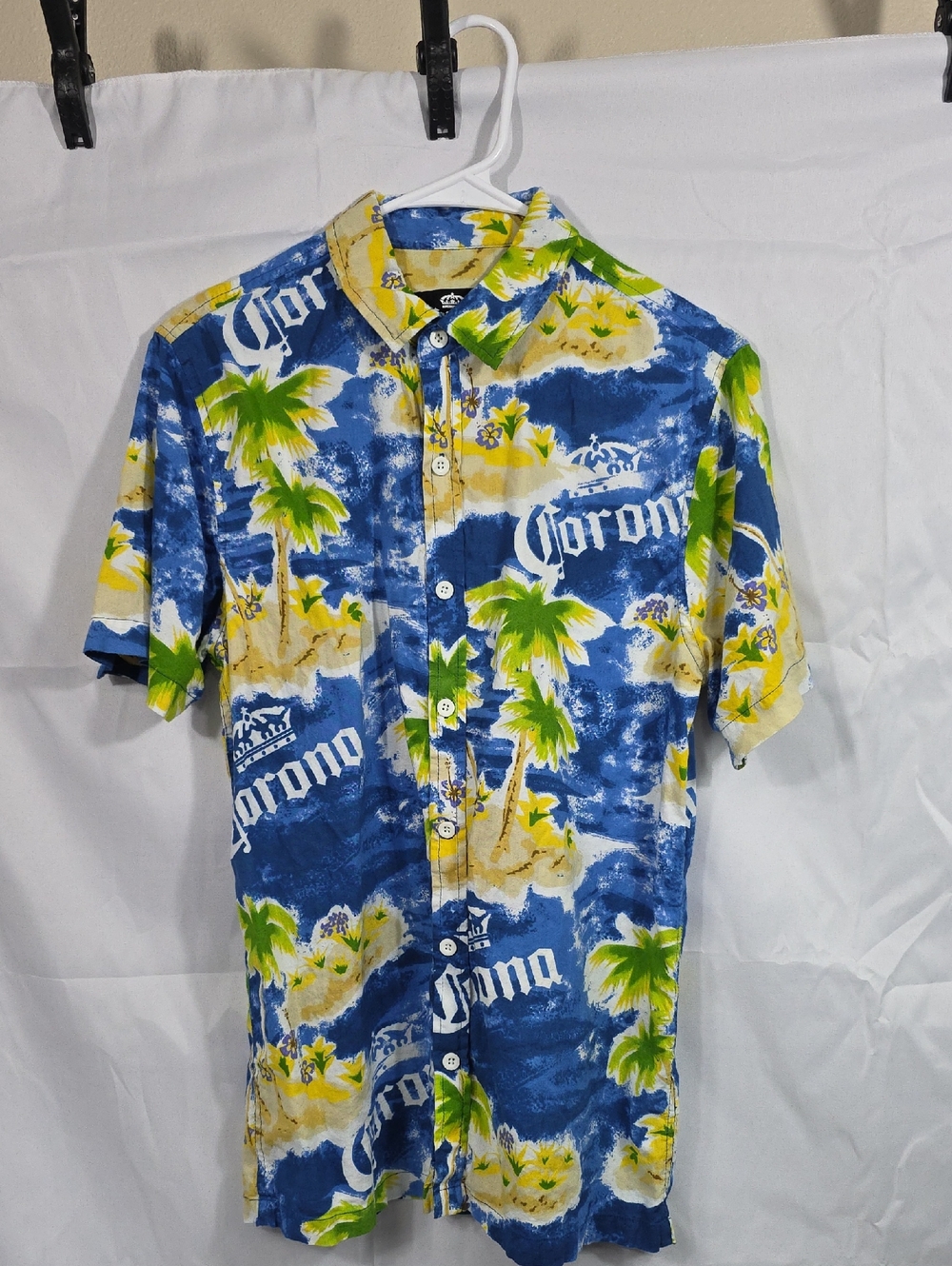 Corona Short-Sleeve Hawaiian Shirt - Blue/Yellow/Green Mens Size Medium (M119)
